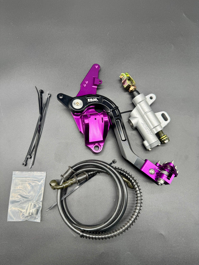 Surron Ultra Bee Footbrake Setup Purple With Dual Calliper Disc Guard