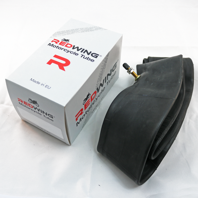 Black motorcycle tube with Red Wing Motorcycle Tube packaging on a white background